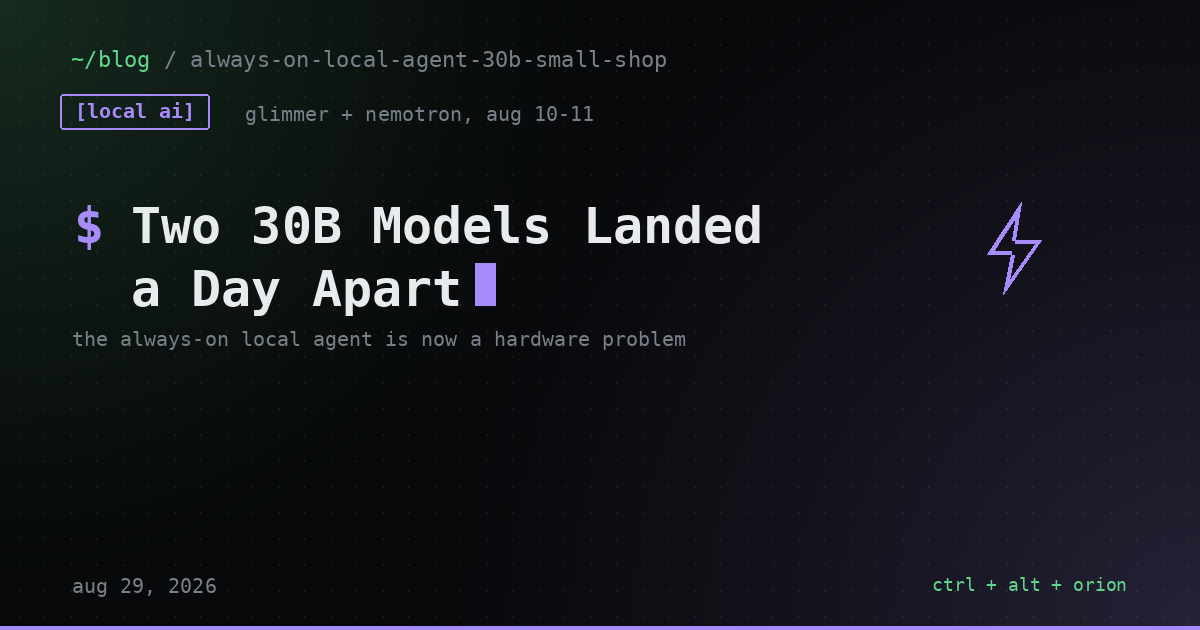 Two 30B Models Landed a Day Apart. The Always-On Local Agent Is Now a Hardware Problem, Not a Model Problem. — local ai